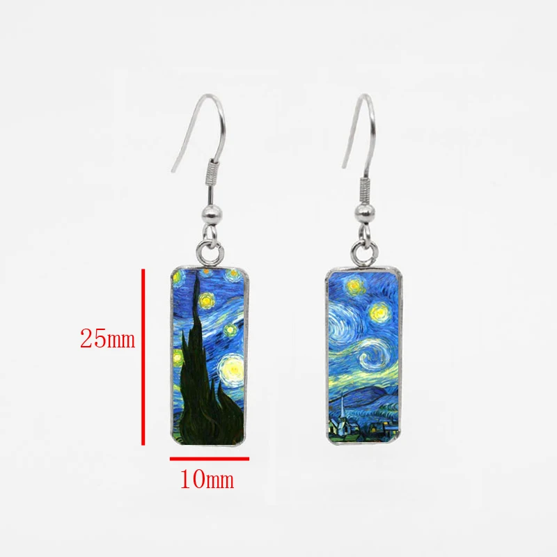 2019 New Branches Of An Almond Tree In Blossom Fish Hook Earring Van Gogh Art Paintings Rectangular Earrings Glass Jewelry