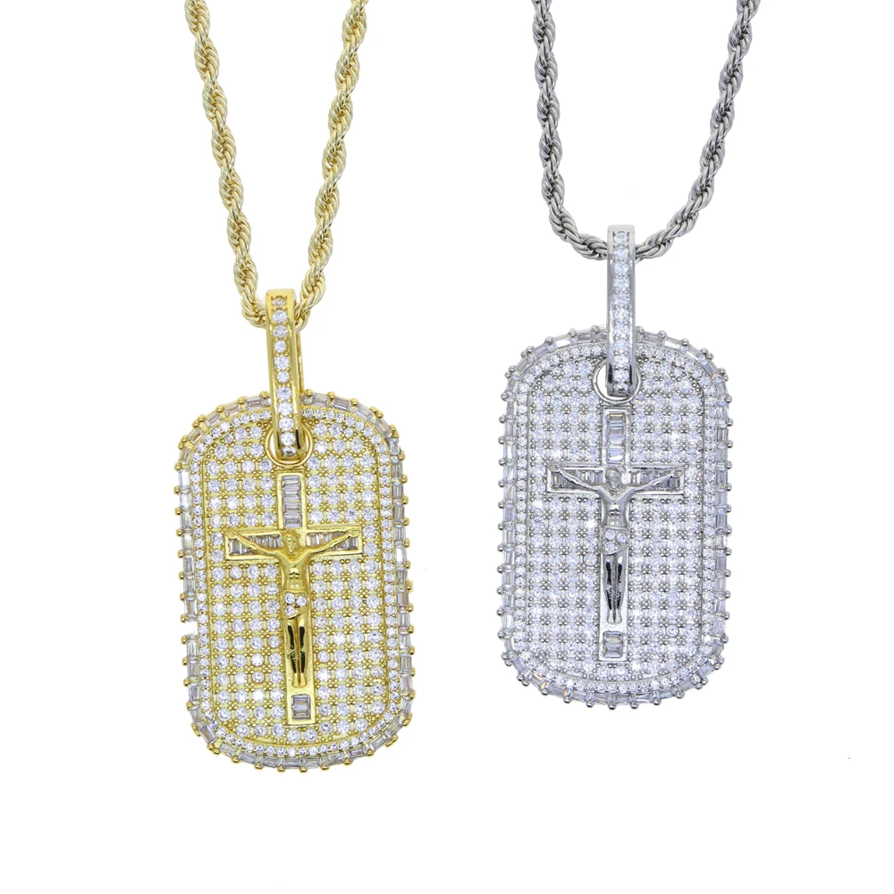 2026 New Cross Jesus Charm Pendant Necklace HipHop Iced Out Bling 5A Cubic Zirconia Punk Cool Men Boy Fashion Rope Chain Jewelry