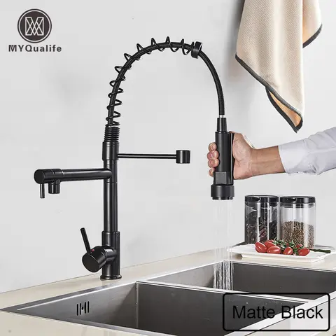 Black Dual Spout Kitchen Faucet MYQualife