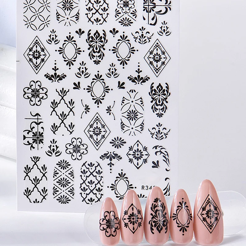 3D Stickers for Nails Design Damask Vines Leaves Geometry Nail Wraps Sticker Art Decorations Transfer Decals