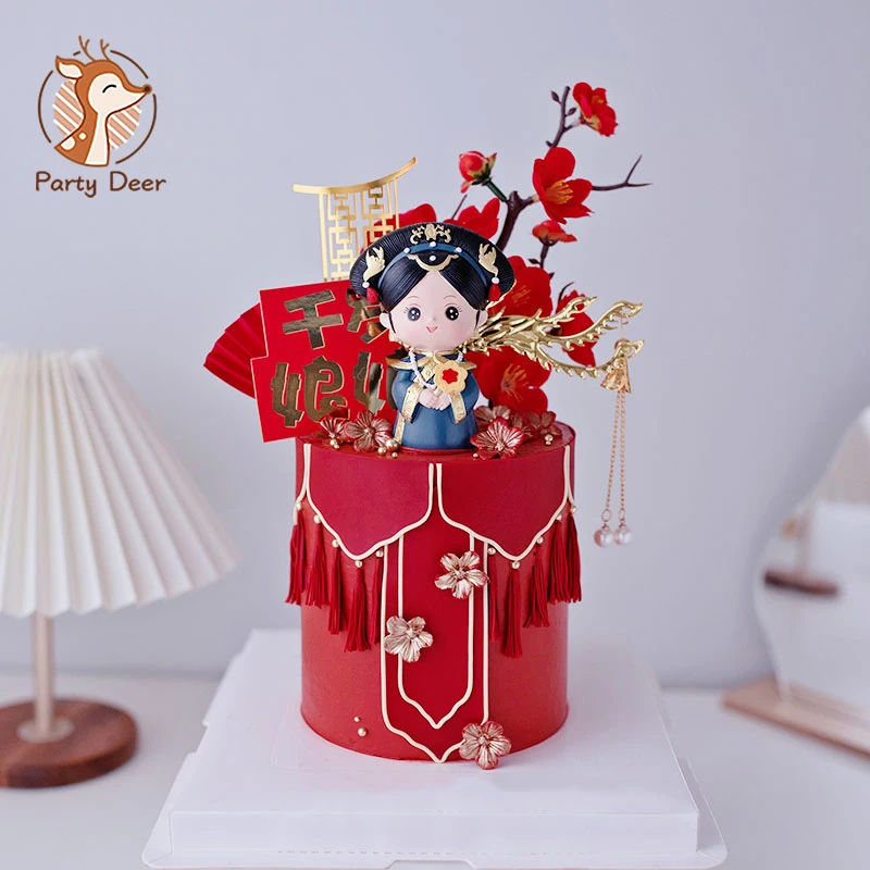 Queen Happy Birthday Cake Topper  girl Cartoon mother's day party Cake Topper China style Kids Birthday Party Cake Decorations