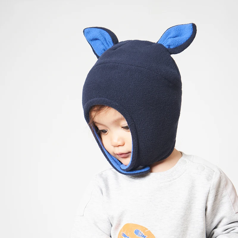 Conjunto de luvas e gorro para bebês, acessório quente e esportivo de lã com orelhas, para meninos e meninas para inverno e outono