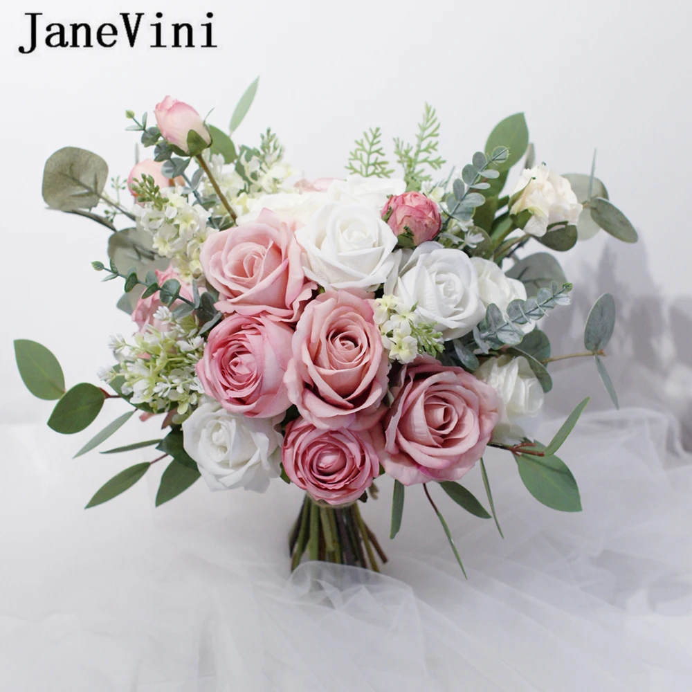 

Janevini 2021 New Romantic Blush Pink Flowers Bridal Hand Bouquets Artificial Roses Hydrangea Silk Bouquet Wedding Accessories