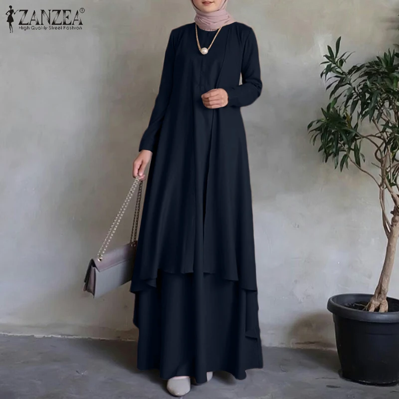 ZANZEA Women Muslim Irregular Maxi Dresses 2023 Spring Autumn Long Sleeve Vestidos Casual Kaftan Loose Long Abaya Sundress Robe