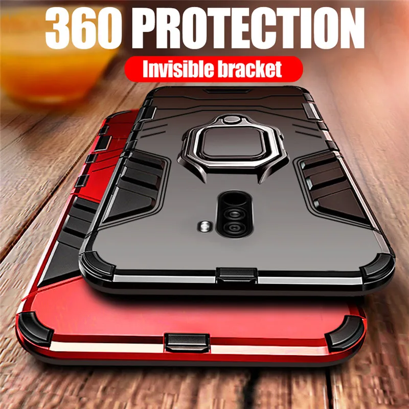 For Xiaomi Pocophone F1 4 in 1 Armor Case Shockproof Protective Back Cover For Xiomi Poco F1 Case Magnetic Holder Ring Cover