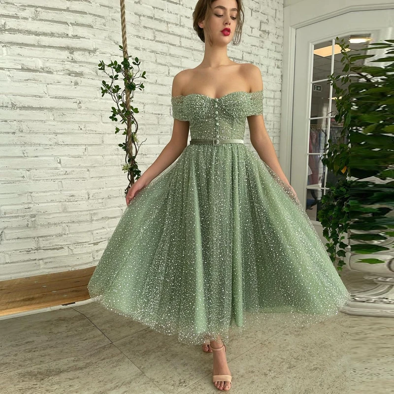 Off Shoulder Midi Dress A-line Party Dress Bridesmaid Dresses Elegant Dresses For Women For Party Green Dresses For Women