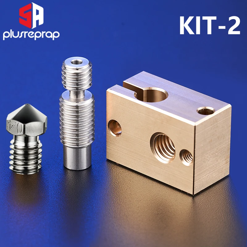 V6 Plated Copper 0.4MM Nozzle Brass Heated Block TCrazy Bi-metal Heatbreak Kit For 3D Printer Hotend Cartridge PT100 Thermistor