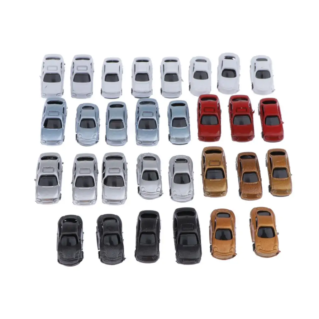 MagiDeal 30pcs Painted Model Cars Vehicle Building Train Layout Fit Z 1:200 Cars Parking Scenery