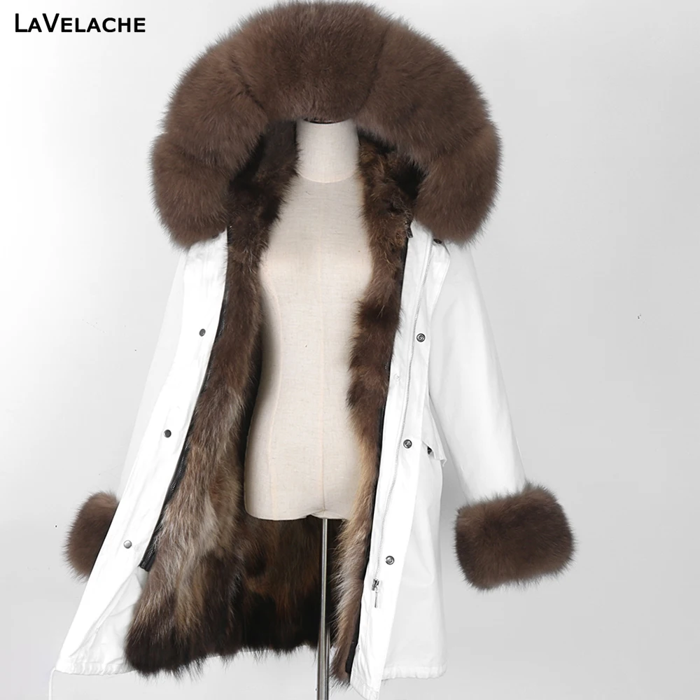 LaVelache2021 New Real Fur Coat White Waterproof Winter Jacket Women Long  Fox Fur Parkas Thick Warm Streetwear