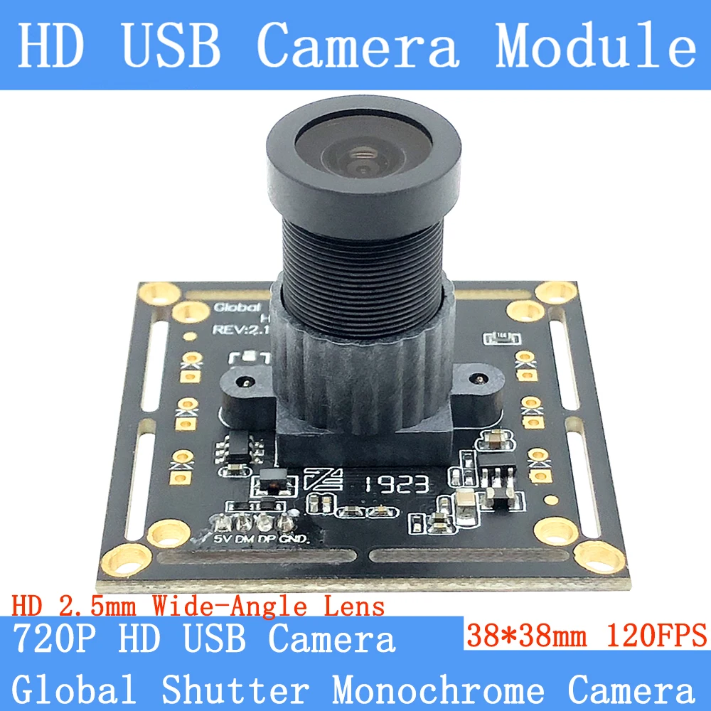 

720P MJPEG 120FPS Monochrome Global Shutter USB Camera Module High Speed OTG UVC Linux USB Mini CCTV Surveillance Camera 2.5mm