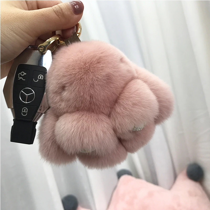 Mini Real rex rabbit fur bunny Keychain toy doll keyring Tote Bag Charm 10CM Fur rabbit Keychain Car Pendant