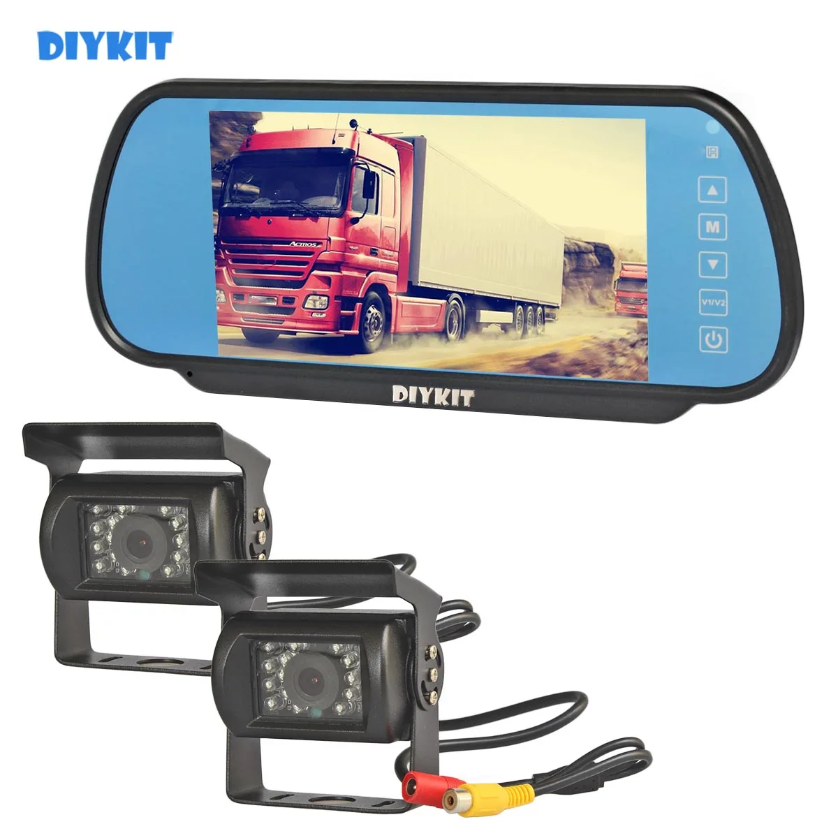 

DIYKIT Wired 7inch Mirror Monitor Car Monitor 2 x Waterproof Night Vision CCD Rear View Car Camera for Truck Caravan Bus Van