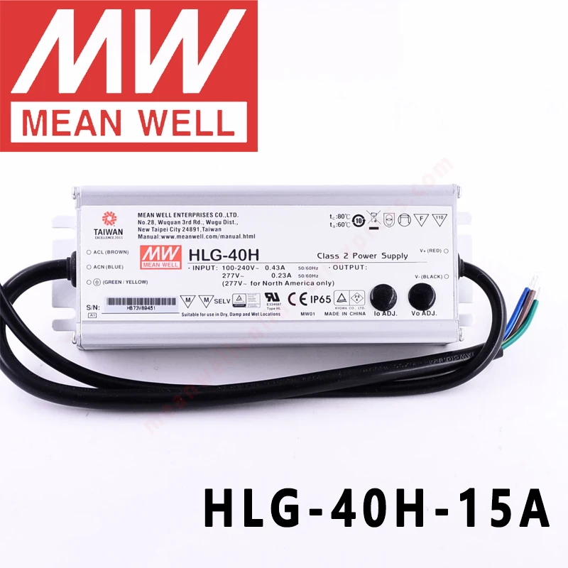 Mean Well HLG-40H-15A for Street/high-bay/greenhouse/parking meanwell 40W Constant Voltage Constant Current LED Driver