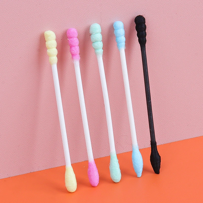 100pcs Disposable Cotton Swab Eyelashes Microbrush Pink Ear Clean Wooden Sticks Rod Makeup Remover Cotton Buds Cosmetic Tools