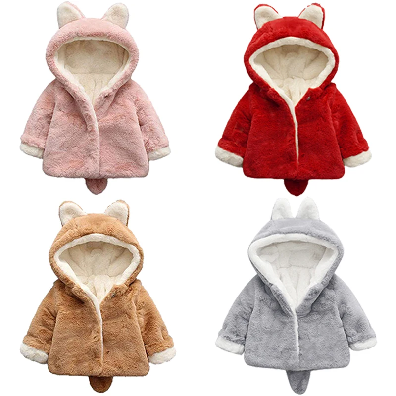 Cute Cat Ears Plush Baby Jacket Christmas Princess Girls Coat Autumn Winter Warm Hooded Children Outerwear Toddler Girl Clothes