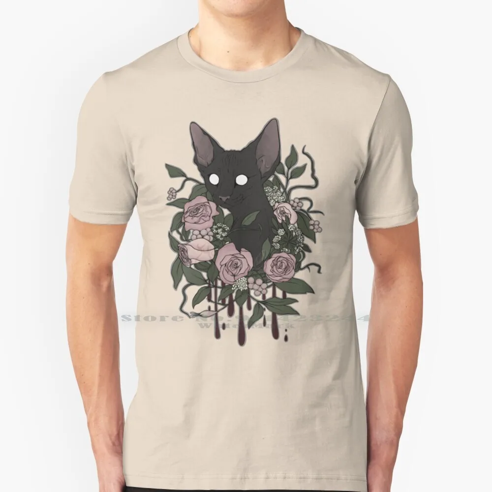 Dark Floral Feline T Shirt 100% Pure Cotton Cat Rose Sphynx Floral Feline Flowers Creative Trending Vintage Cool Gift Euro Us