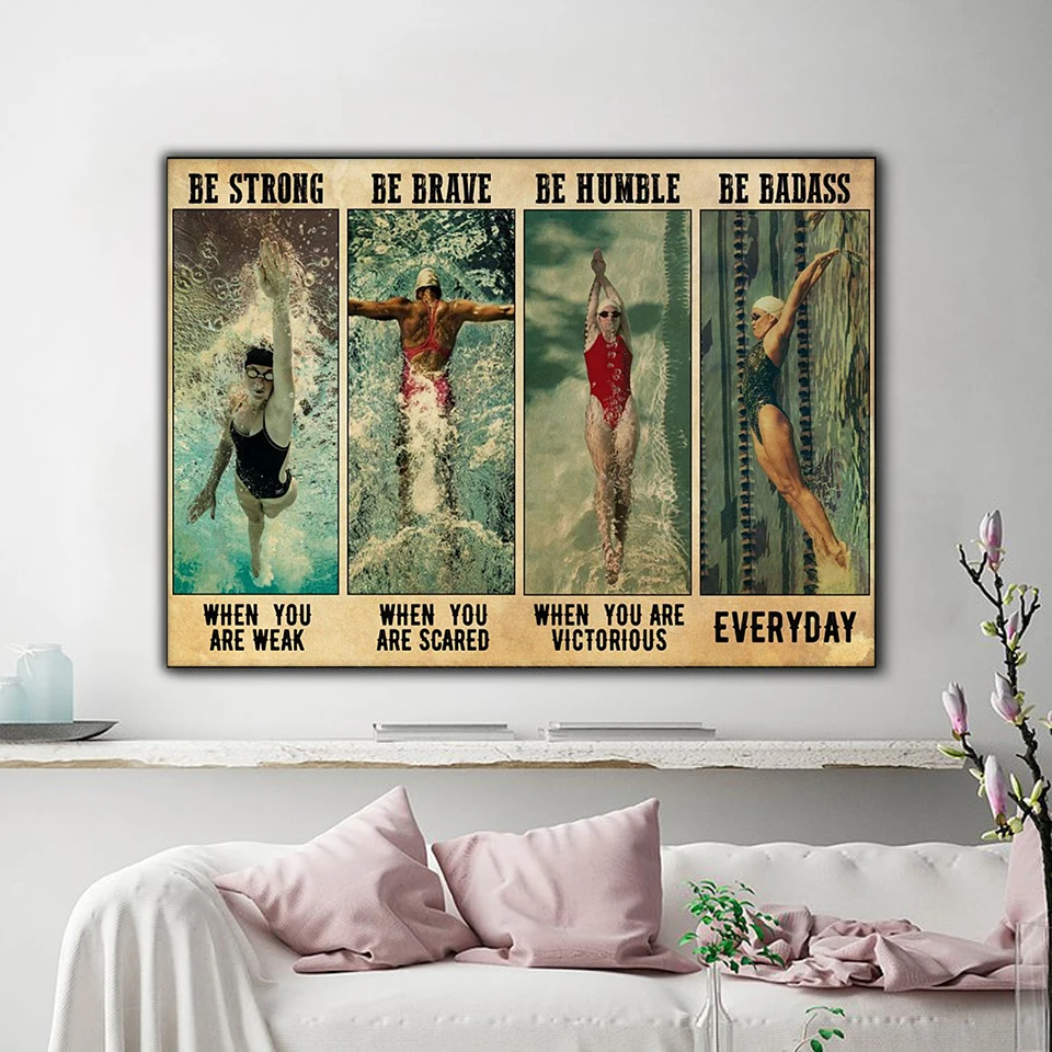 Retro Girl Poster Strong Brave Synchronized Swimming Wall Art Modern Canvas Painting and Prints Living Room Home Decoration