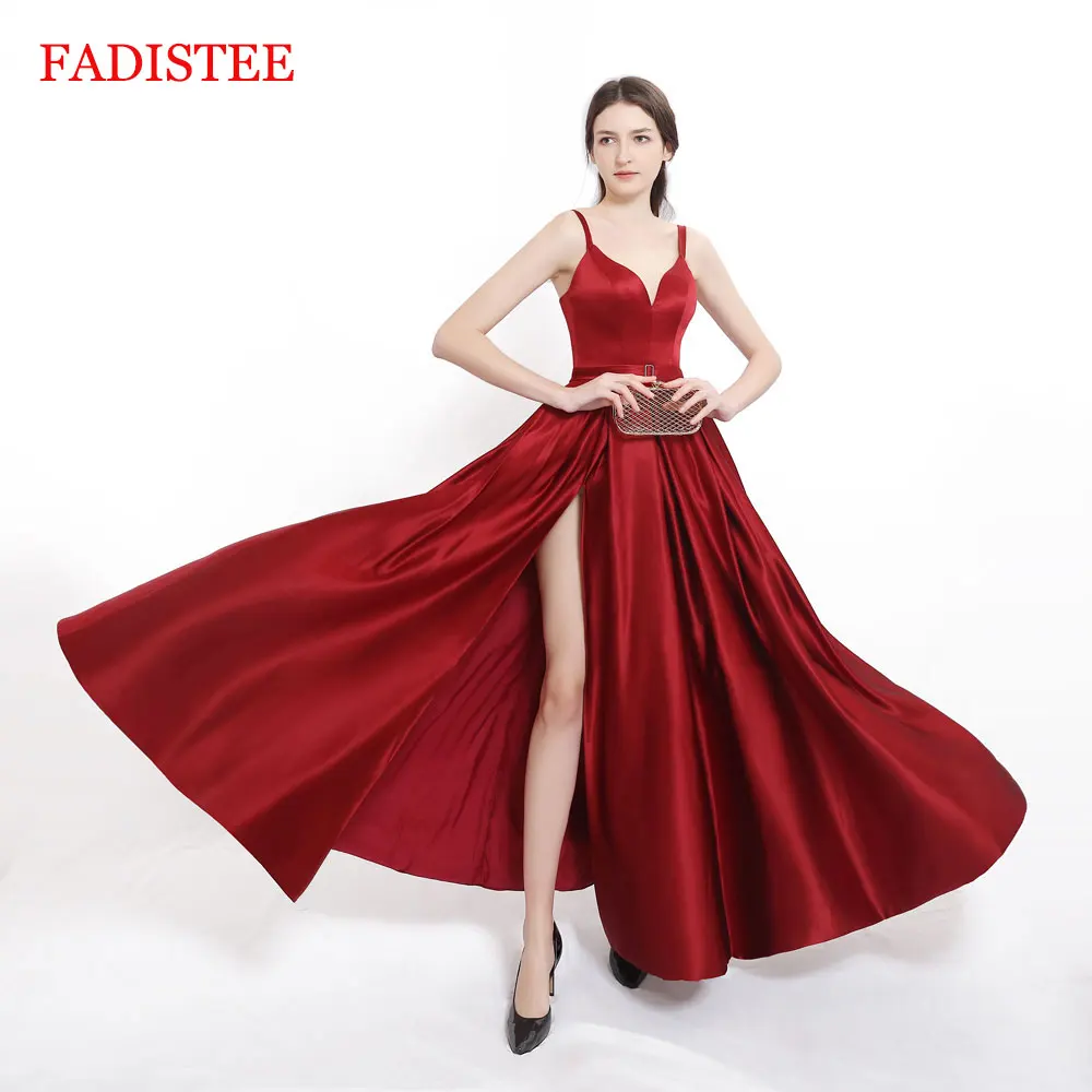 

New arrival Spaghetti vestidos de fiesta prom party Evening Dresses robe de soiree ballkleid side slit with pockets sweetheart