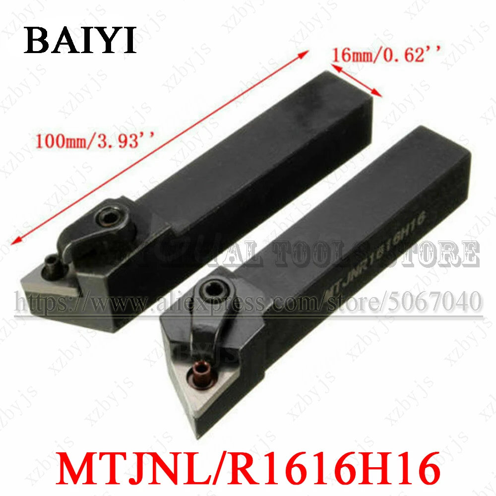 2Pcs carbide insert Lathe Holder MTJNL1616H16 MTJNR1616H16  External Turning tool Holder 16x100mm and TNMG 4 Wrench