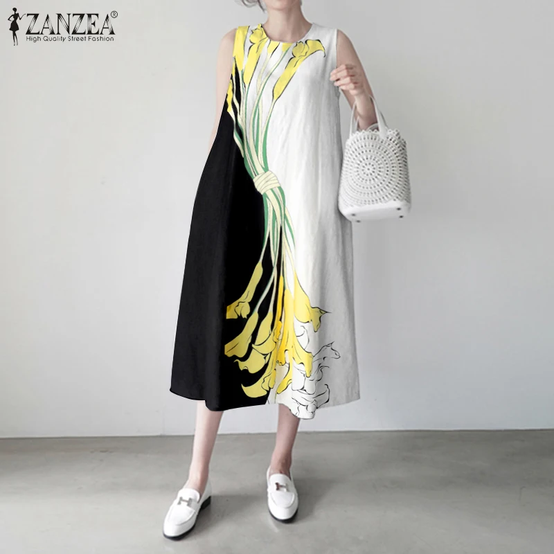 ZANZEA Women \'s  Summer Dress Sleeveless Sarafans Sundress Ladies Long Maxi Vestidos  Robe Femme Beach Party Dresses 7