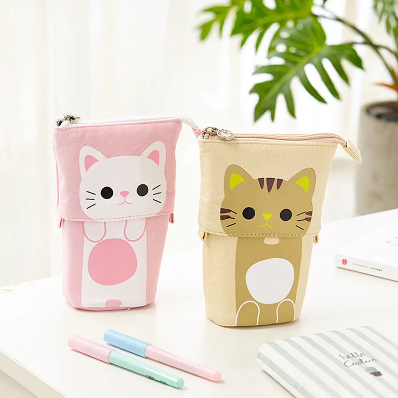 Cute Cat School Pencil Case for Girls Boy Pencilcase Canvas Cartridge Pen Bag Kawaii Unicorn Pen Box Stationery Korean Penal Kit