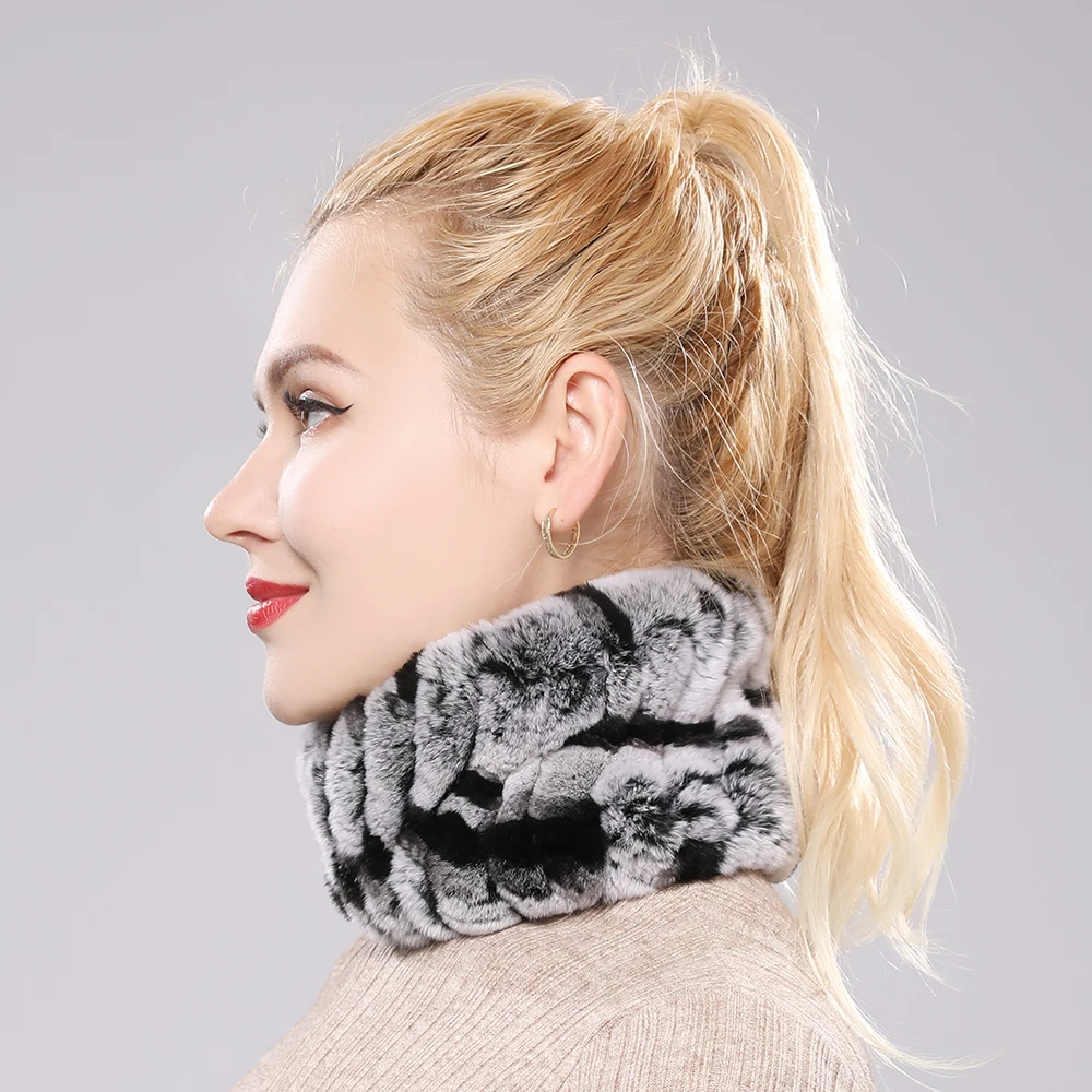 Vrouwen Echt Bont Handgemaakte Stretch Bont Sjaal Knit Echt Rex Konijnenbont Hoofdbanden Meisjes Natuurlijke Bont Ring Cowl Snood Sjaals winter