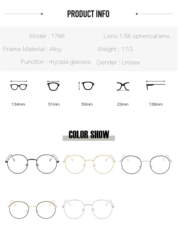 Frauen Runde Metall Brille Rahmen Mit Grad Männer Ultraleicht Fertig Myopie Gläser -0,5 -1 -1,5 -2 -2,5 -3 -3,5 -4 -4,5 -5 -6,0 – Detail 9