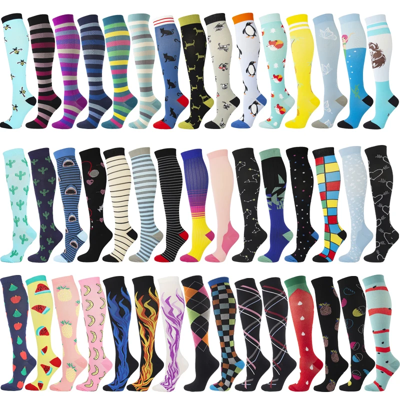 Kompression Strümpfe Unisex Sport Bein Druck Nylon Lauf Travel Glücklich Lange Gesundheit Kompresse Frauen Männer Socken Tiere