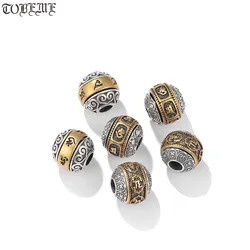 925 Silver Tibetan Six Words Proverb Turning Beads Buddhist OM Mani Padme Hum Loose Beads Good Luck Jewelry Findings