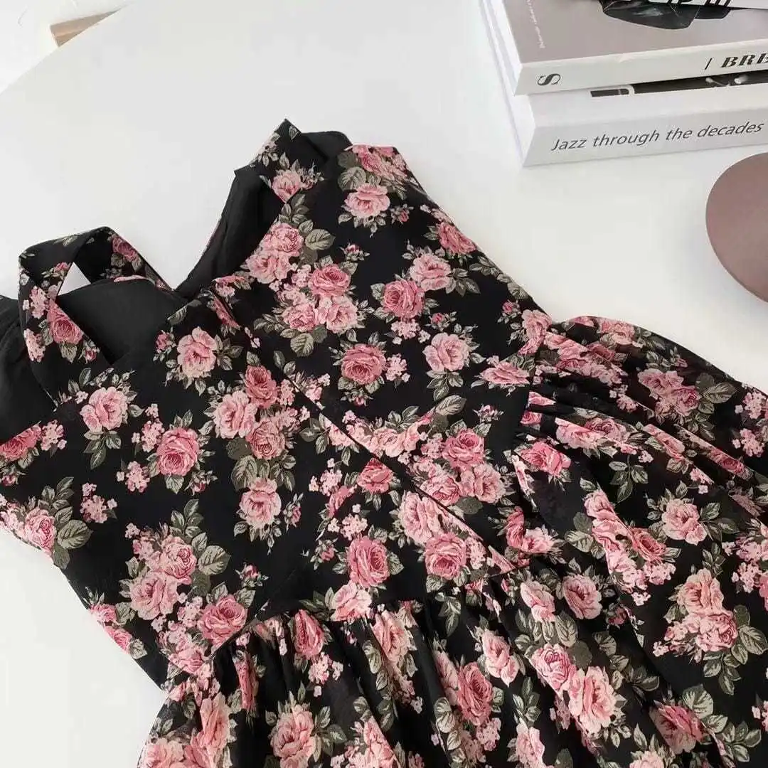 Sleeveless Dresses Women Retro Fit Floral Summer Casual Mini Slim High Street Vestidos Female Cute Ladies Ulzzang Daily Bow New