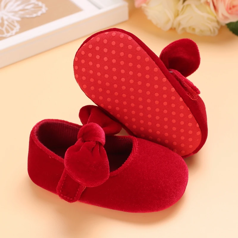 0-18M Neugeborenen Baby Mädchen Schuhe Samt Rot Weihnachten 0-18M Prinzessin Mädchen Baby Schuhe bogen Erste Wanderer – Detail 5