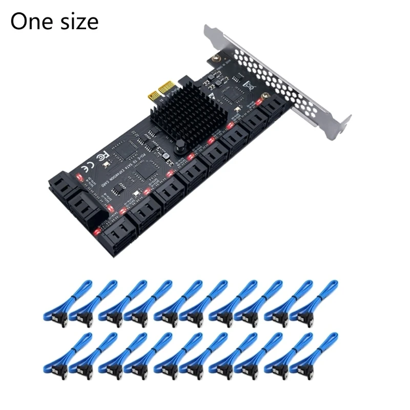 

PCIE SATA Card 20 Ports, With 20 SATA Cables 6 Gbps 1X SATA 3.0 PCIe Cards High-precision PCIE SATA Expansion Cards