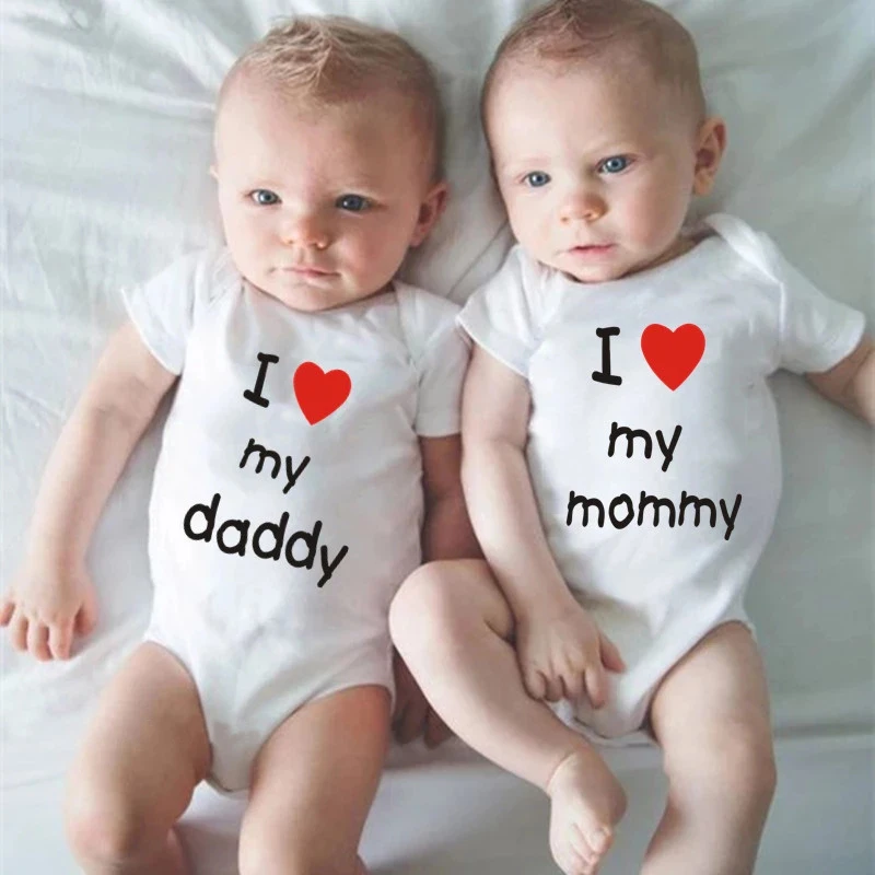 I Love My Daddy Mommy Newborn Boys Girls Romper Infant Black Cotton Toddler Baby Short Sleeve Jumpsuit Clothes Twin Baby Clothes