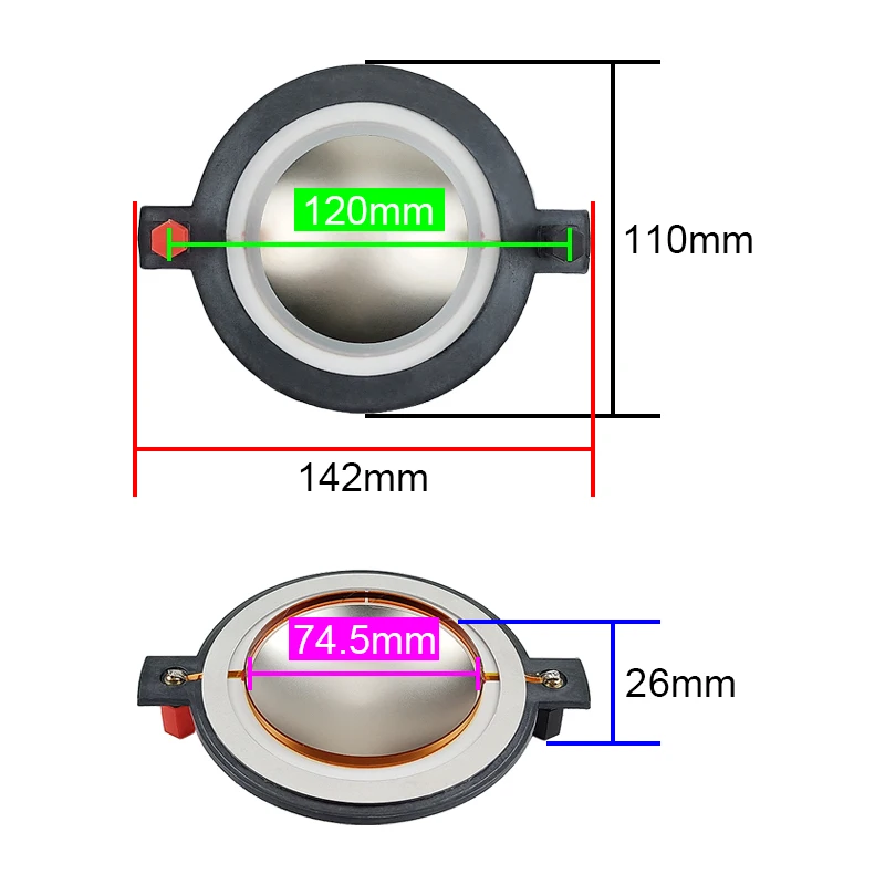 2PCS Treble Speaker Diaphragm for B&C MMD75 DE750-8 Horn Driver Speaker Voice Coil Repair Part 8 Ohm 74.46mm 74.5MM