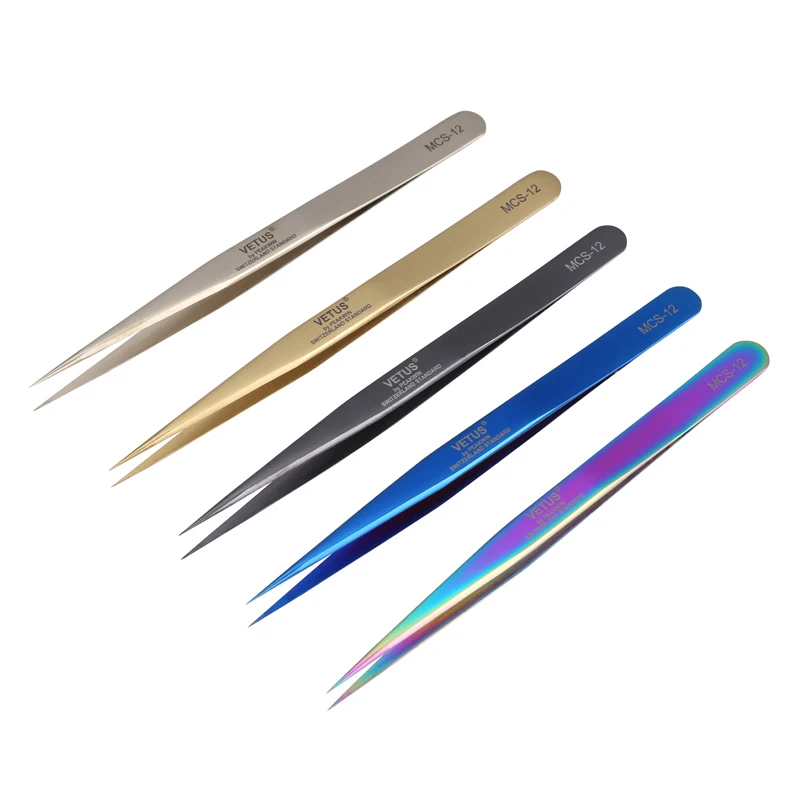 

Original Vetus MCS-12 Precision Tweezers Stainless Steel Antimagnetic Anti-Acid Straight Tip Forceps for SMD Phone Repair Tool