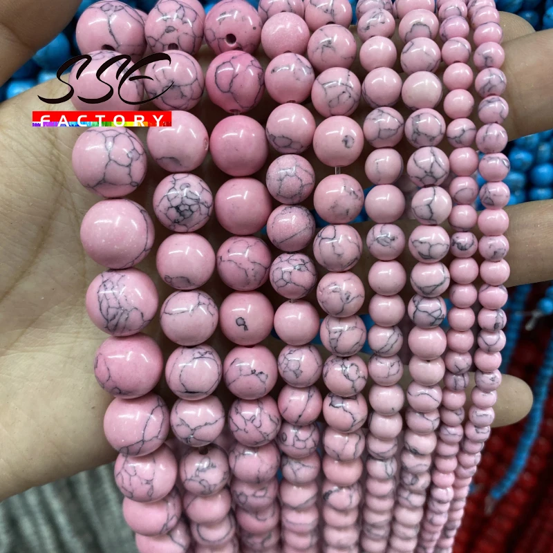 4 6 8 10 12 mm Natural Stone Pink Howlite Turquoises Stone Beads Round Loose Beads For Jewelry Making Bracelet DIY Bracelet 15''