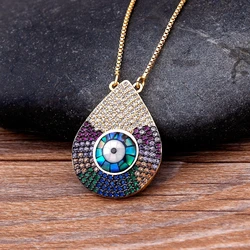 New Design Luxury Whater Drop Shape Pendant Evil Eye Crystal Boho Necklace Copper Zircon Lucky Jewelry Party Wedding Gift