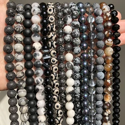 Natural Stones Black Agates Hematite Cat Eye Loose Spacer Round Mineral Beads for Jewelry Making Needlework Diy Bracelets 15''