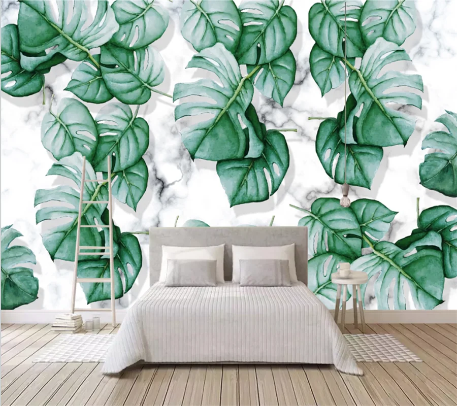 wellyu Custom Mural Green Leaves Leaves Banana Fan Coconut Tree Mediterranean Style Background Living Room Background Wall