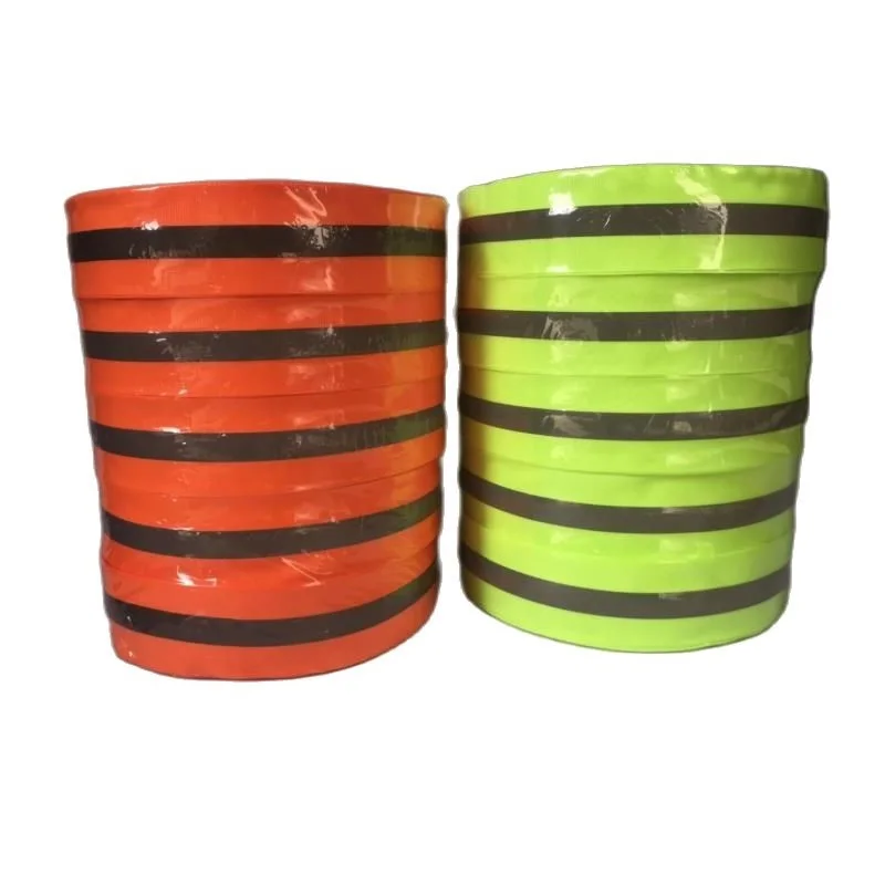 5Cm Hoge Zichtbaarheid Fluorescerend Oranje Verkeersreflecterend Veiligheidsmateriaal Tape Polyester Waarschuwing Webbing Naaien Op Kledingtas