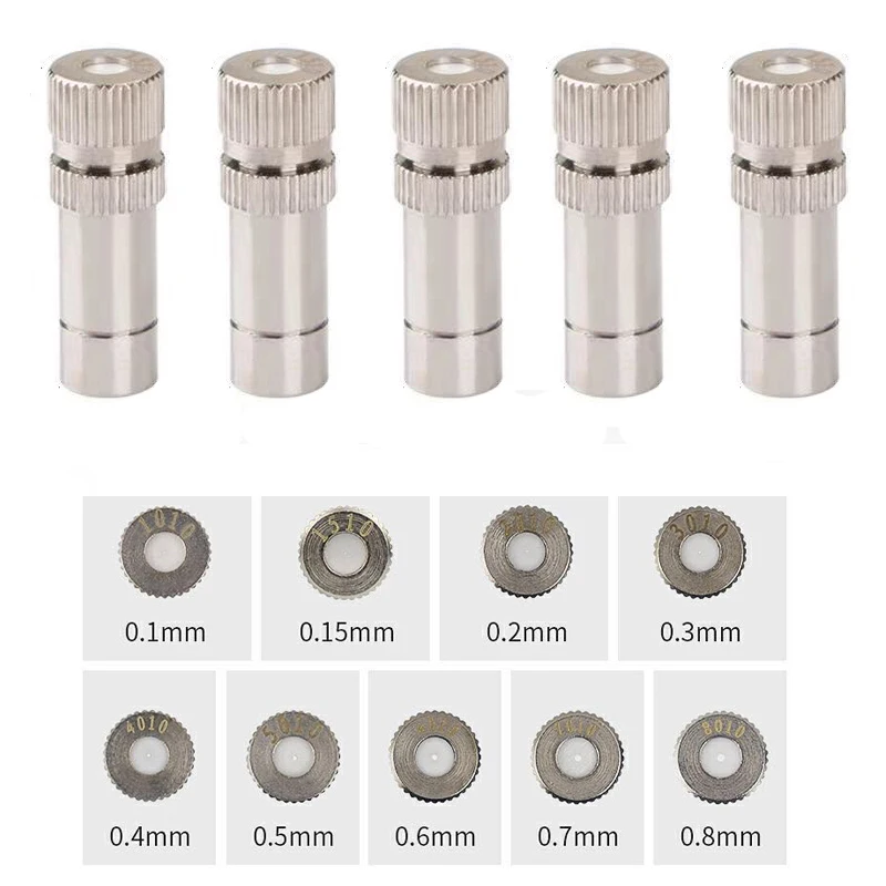 

HEMAN 10pc 8mm Low Pressure High Quality Atomizing Misitng Nozzle Orific0.1-0.8mm Orifice Stainless Steel Fog Misting Sprinkler