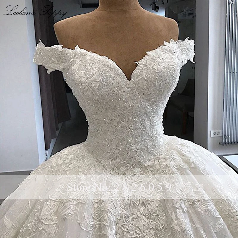 Lceland-Vestido de Novia con encaje de amapola, traje de boda con hombros descubiertos, con cuentas, largo hasta el suelo