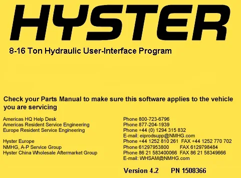 

Hyster 8-16 Ton Hydraulic User-Interface Program v4.2