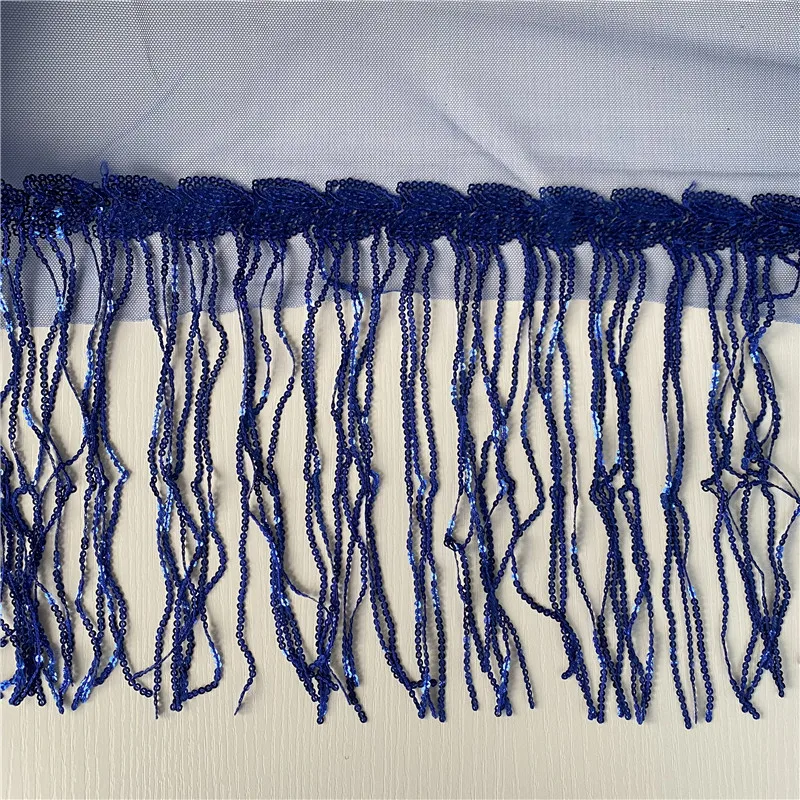 5-10yards/lot Tassels Lace Sequins Fringe Sapphire 30cm Wide Polyester for DIY Clothing Curtain Stage Performance Ribbon