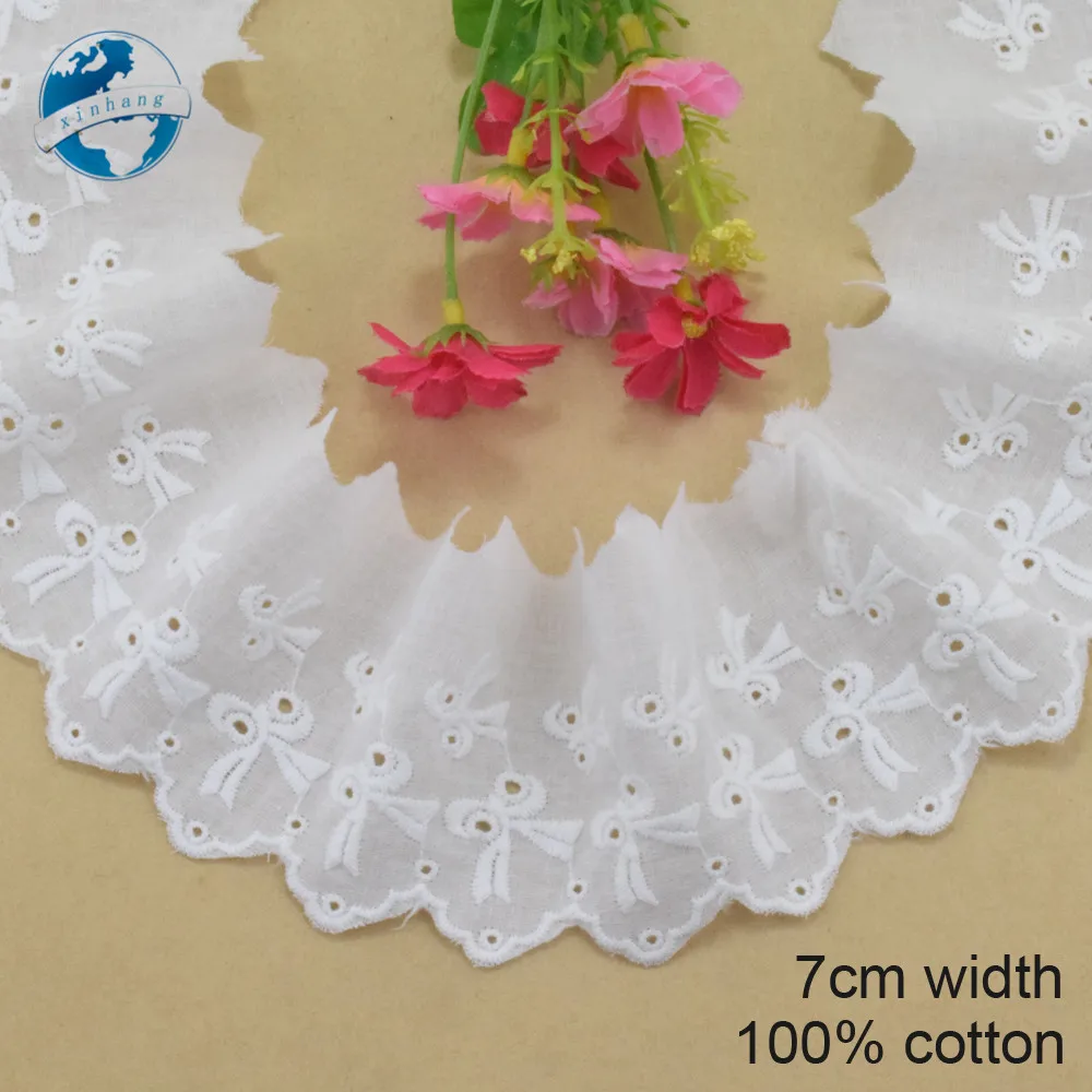 100% Cotton embroidery lace 7cm wide sewing ribbon guipure trim wedding decoration DIY dolls colthes Accessories lace edge#3994