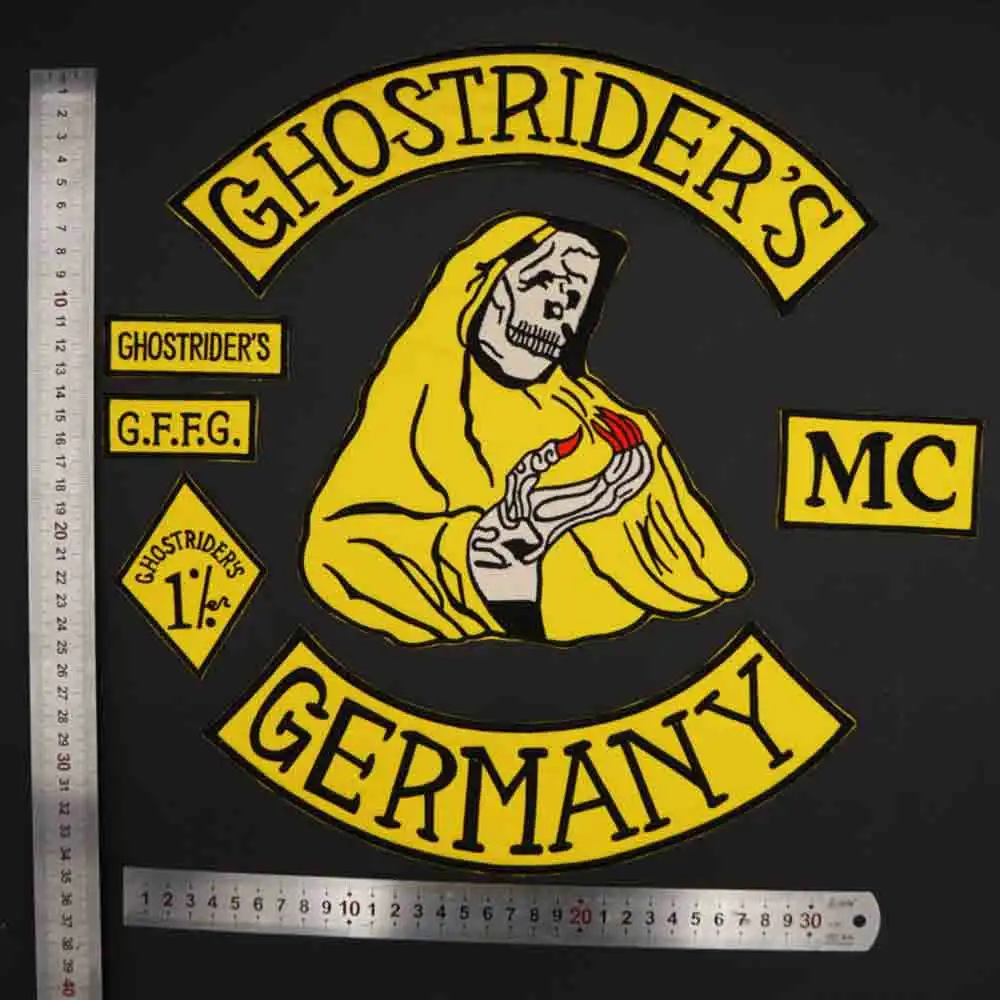 GHOSTRIDER'S GERMANY Embroidered Iron on Backing Motorcycle Biker Patch For Clothing Hat Bags