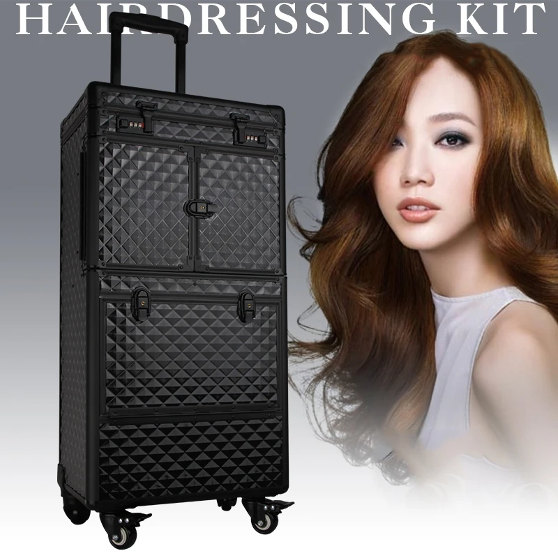 Hairdressing toolbox trolley makeup luggage hair stylist special hairdressing equipment cosmetic multi-function suitcas