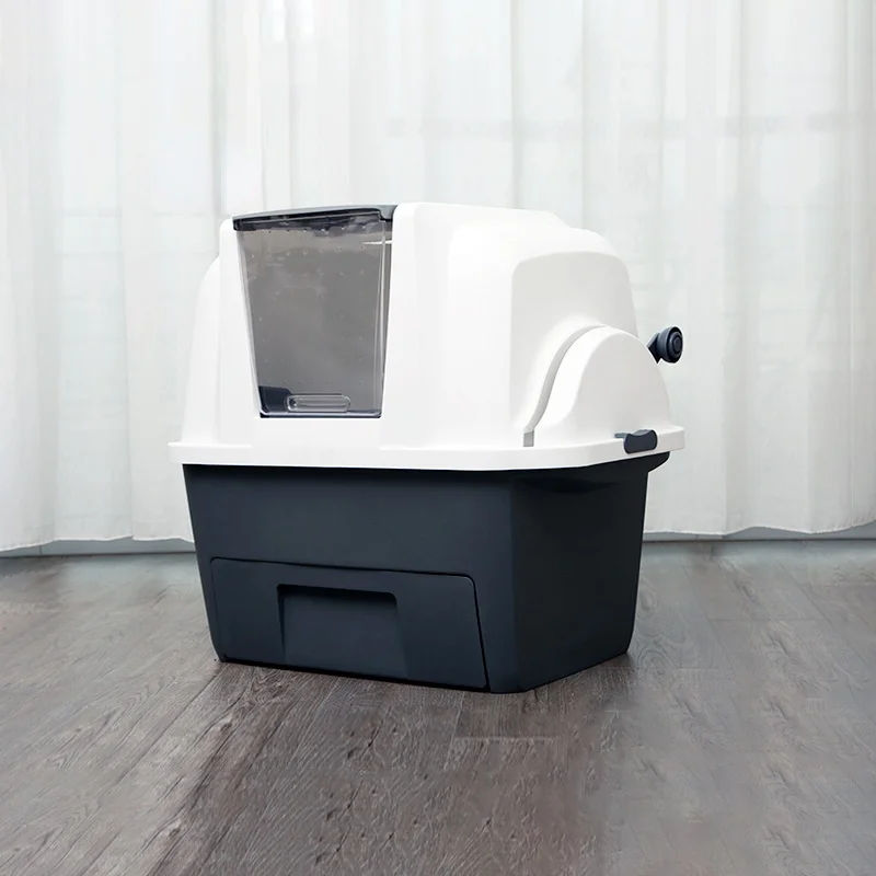 Semi-automatic Enclosed Cat Litter Box Deodorant Cats Toilet Anti-splashing Kitten Cleaning Poop Tray Pet Outdoor Sandbox Supply