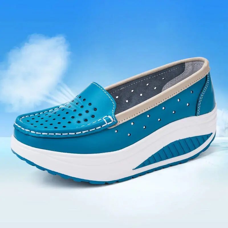 MudiPanda Summer 2017 Women\'s Shoes Genuine Leather Breathable Shoes Swing Female Shoes Platform Nurse Work Shoes
