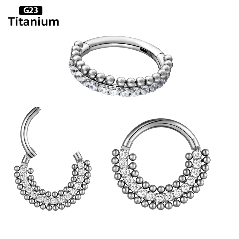 

G23 Titanium Piercing Nose Septum Clicker Nose Ring Earrings CZ Hoops 1mm Balls Helix Cartilage Tragus Ear Piercing Body Jewelry